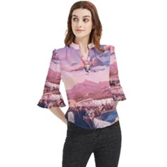 Aesthetic Landscape Vintage Cartoon Loose Horn Sleeve Chiffon Blouse