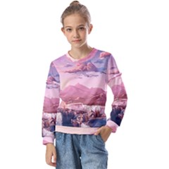 Aesthetic Landscape Vintage Cartoon Kids  Long Sleeve T-Shirt with Frill 