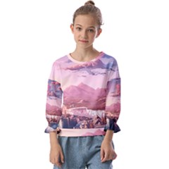 Aesthetic Landscape Vintage Cartoon Kids  Cuff Sleeve Top