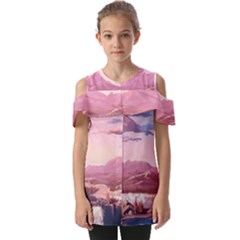 Aesthetic Landscape Vintage Cartoon Fold Over Open Sleeve Top by Sarkoni