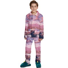 Aesthetic Landscape Vintage Cartoon Kids  Long Sleeve Velvet Pajamas Set