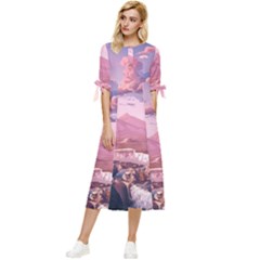 Aesthetic Landscape Vintage Cartoon Bow Sleeve Chiffon Midi Dress