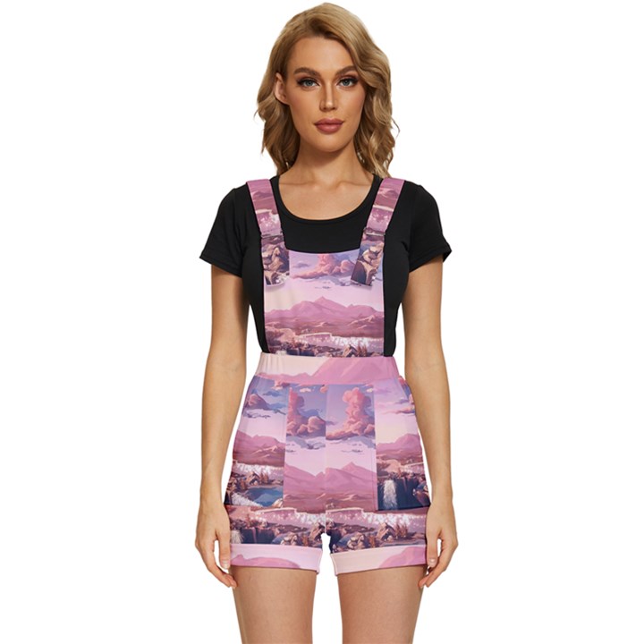 Aesthetic Landscape Vintage Cartoon Short Overalls