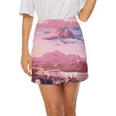 Aesthetic Landscape Vintage Cartoon Mini Front Wrap Skirt