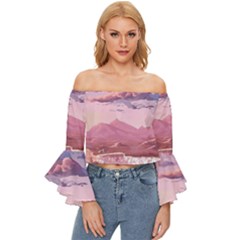 Aesthetic Landscape Vintage Cartoon Off Shoulder Flutter Bell Sleeve Top by Sarkoni