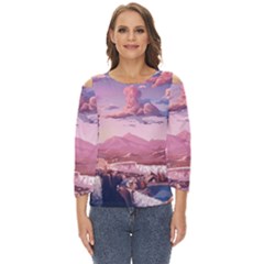 Aesthetic Landscape Vintage Cartoon Cut Out Wide Sleeve Top