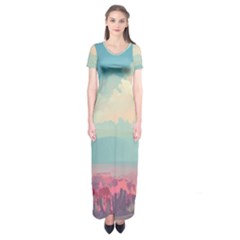 Anime Landscape Short Sleeve Maxi Dress by Sarkoni