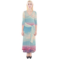 Anime Landscape Quarter Sleeve Wrap Maxi Dress by Sarkoni