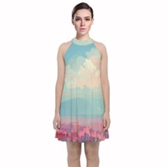 Anime Landscape Velvet Halter Neckline Dress  by Sarkoni