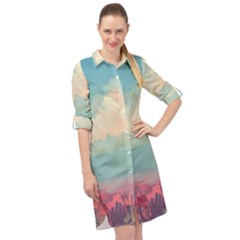 Anime Landscape Long Sleeve Mini Shirt Dress by Sarkoni