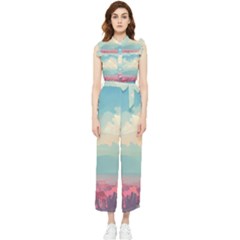 Anime Landscape Women s Frill Top Chiffon Jumpsuit by Sarkoni