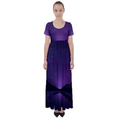 Dark Purple Aesthetic Landscape High Waist Short Sleeve Maxi Dress by Sarkoni