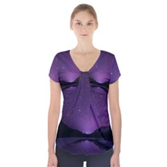 Dark Purple Aesthetic Landscape Short Sleeve Front Detail Top by Sarkoni