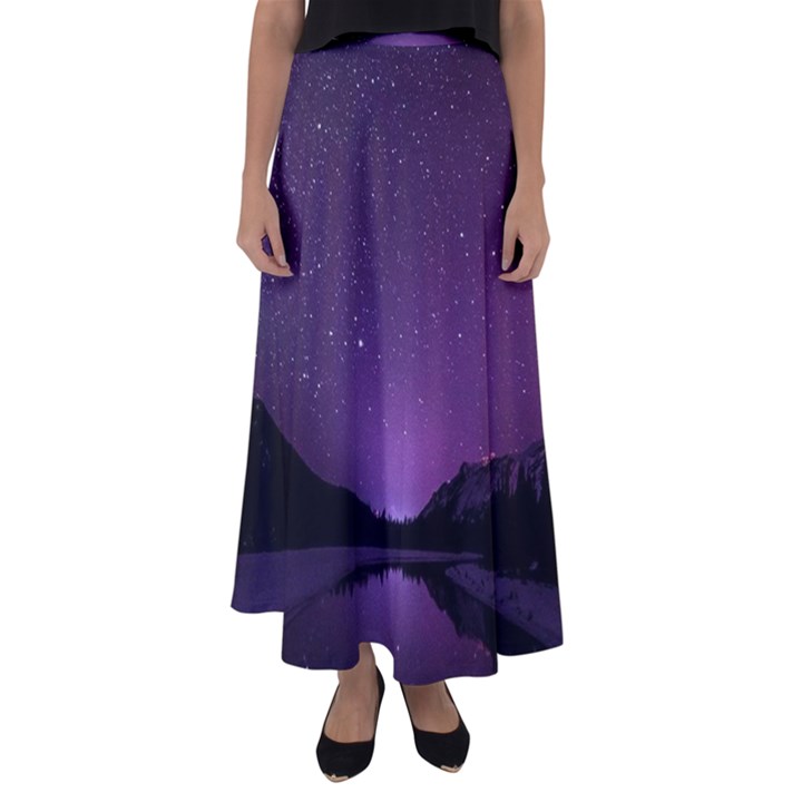 Dark Purple Aesthetic Landscape Flared Maxi Skirt