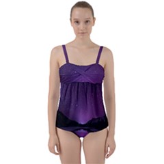 Dark Purple Aesthetic Landscape Twist Front Tankini Set by Sarkoni