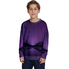 Dark Purple Aesthetic Landscape Kids  Crewneck Sweatshirt by Sarkoni