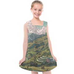 Anime Scenery Drawing Sky Landscape Cloud Cartoon Kids  Cross Back Dress by Sarkoni