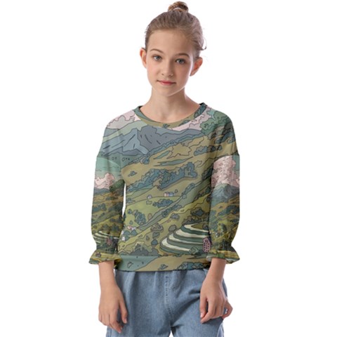 Anime Scenery Drawing Sky Landscape Cloud Cartoon Kids  Cuff Sleeve Top by Sarkoni