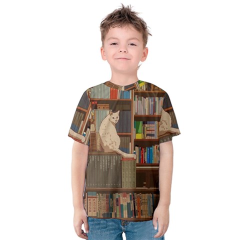 Library Aesthetic Kids  Cotton T-shirt by Sarkoni