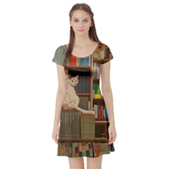 Library Aesthetic Short Sleeve Skater Dress by Sarkoni