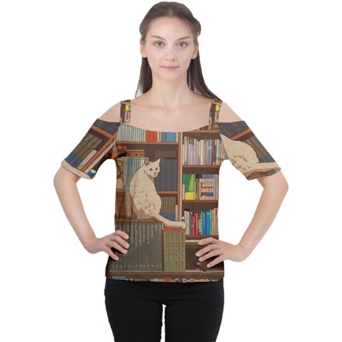 Library Aesthetic Cutout Shoulder T-shirt by Sarkoni