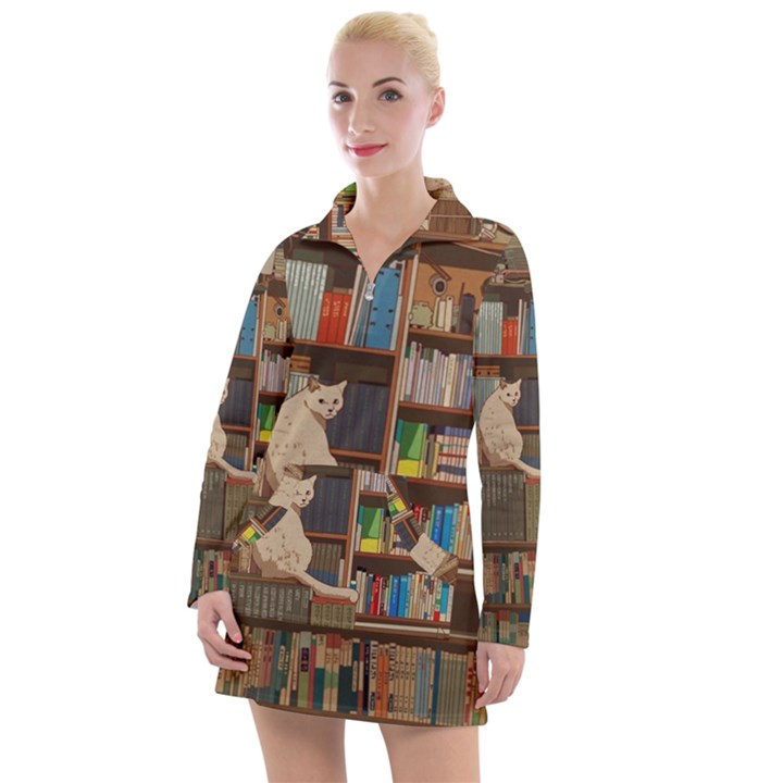 Library Aesthetic Women s Long Sleeve Casual Dress