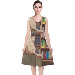 Library Aesthetic V-neck Midi Sleeveless Dress  by Sarkoni