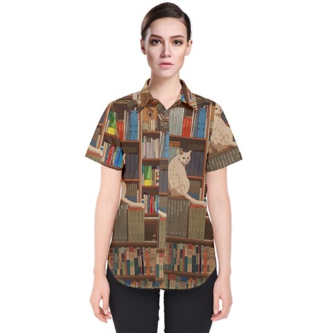 Library Aesthetic Women s Short Sleeve Shirt by Sarkoni