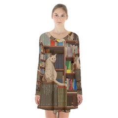 Library Aesthetic Long Sleeve Velvet V-neck Dress by Sarkoni