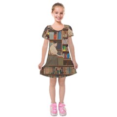 Library Aesthetic Kids  Short Sleeve Velvet Dress by Sarkoni