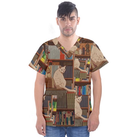 Library Aesthetic Men s V-neck Scrub Top by Sarkoni