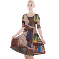 Library Aesthetic Quarter Sleeve A-line Dress by Sarkoni