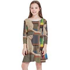 Library Aesthetic Kids  Quarter Sleeve Skater Dress by Sarkoni