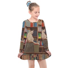 Library Aesthetic Kids  Long Sleeve Dress by Sarkoni