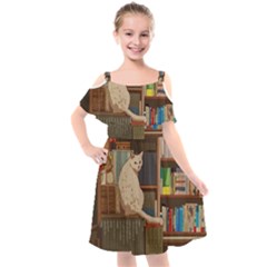 Library Aesthetic Kids  Cut Out Shoulders Chiffon Dress by Sarkoni