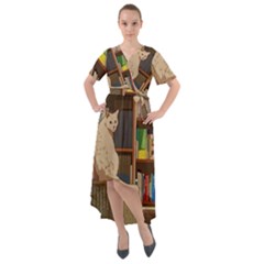 Library Aesthetic Front Wrap High Low Dress by Sarkoni