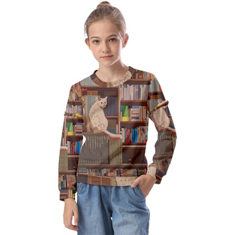 Library Aesthetic Kids  Long Sleeve T-shirt With Frill  by Sarkoni