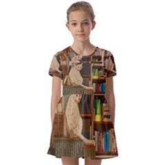 Library Aesthetic Kids  Short Sleeve Pinafore Style Dress by Sarkoni