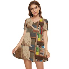 Library Aesthetic Tiered Short Sleeve Babydoll Dress by Sarkoni