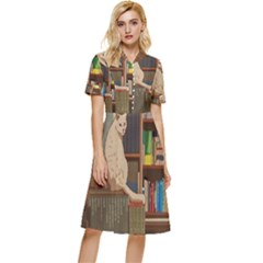 Library Aesthetic Button Top Knee Length Dress by Sarkoni