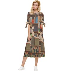 Library Aesthetic Bow Sleeve Chiffon Midi Dress by Sarkoni