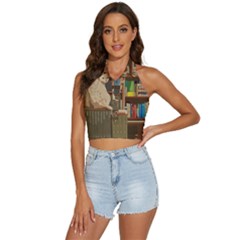 Library Aesthetic Backless Halter Cami Shirt by Sarkoni