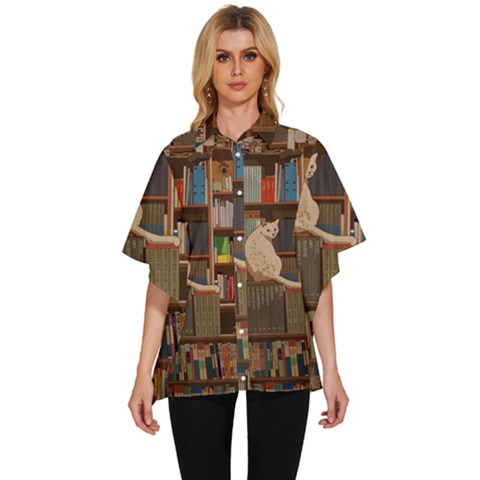 Library Aesthetic Women s Batwing Button Up Shirt by Sarkoni