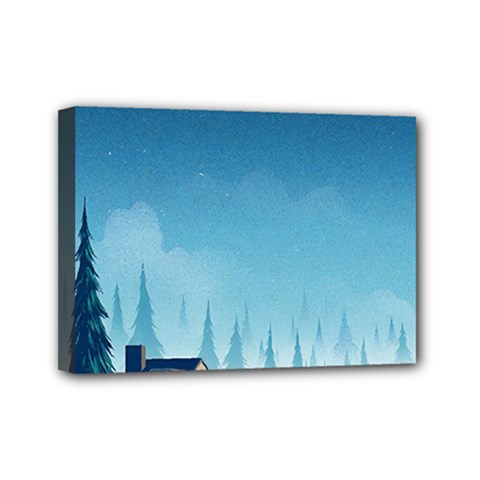 Winter Scenery Minimalist Night Landscape Mini Canvas 7  X 5  (stretched) by Sarkoni