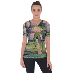 Painting Scenery Shoulder Cut Out Short Sleeve Top by Sarkoni