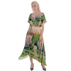 Painting Scenery Cross Front Sharkbite Hem Maxi Dress by Sarkoni