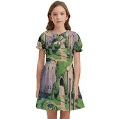 Painting Scenery Kids  Bow Tie Puff Sleeve Dress by Sarkoni