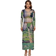 Painting Scenery Long Sleeve Longline Maxi Dress by Sarkoni