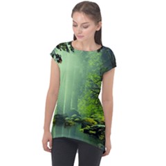 Trees Forest Artwork Nature Beautiful Landscape Cap Sleeve High Low Top by Sarkoni