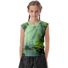 Trees Forest Artwork Nature Beautiful Landscape Kids  Raglan Cap Sleeve T-shirt by Sarkoni